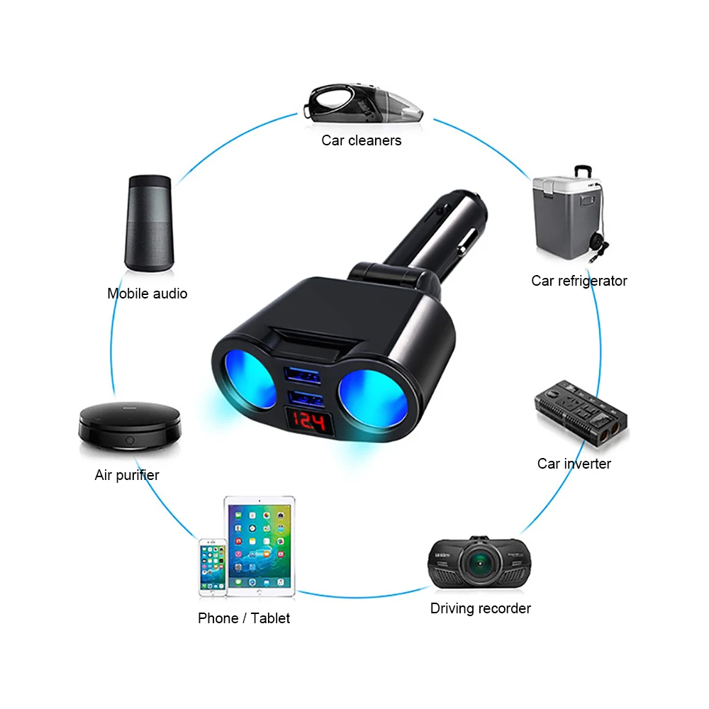 DC 5V 2 полосная розетка для автомобильного прикуривателя Разветвитель адаптер 3.1A