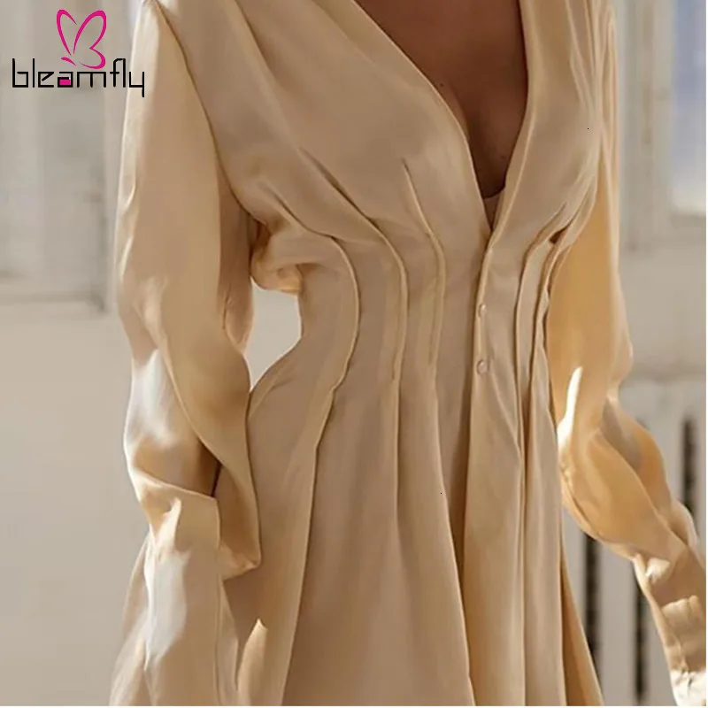 Женское элегантное плиссированное платье с v образным вырезом повседневное