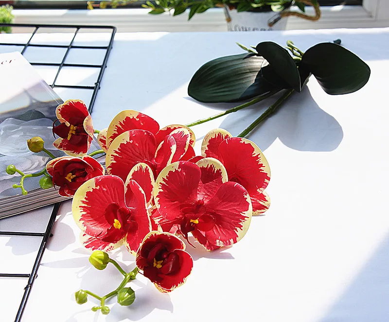 Luxury Latex Orchid with leaves Artificial flower white Butterfly Orchids fake flower for Home Wedding Decoration flores