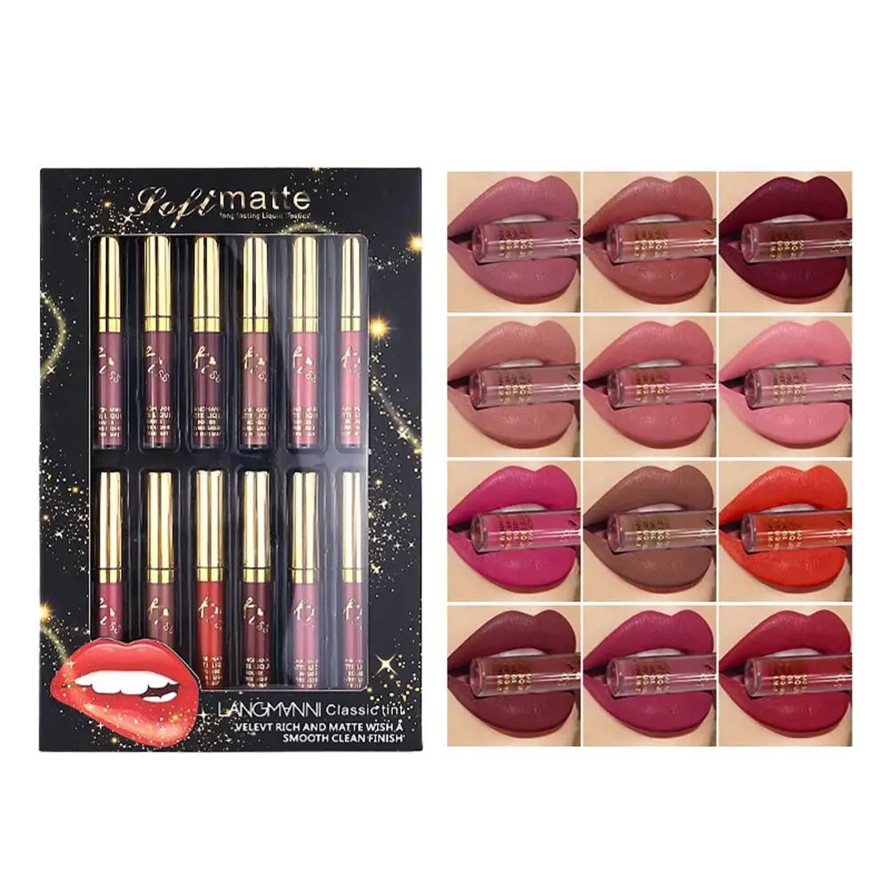 

12 Цветов губная помада Водонепроницаемый стойкий натуральный матовые мерцающие тени пикантные Для женщин Увлажняющий блеск для губ телесн...