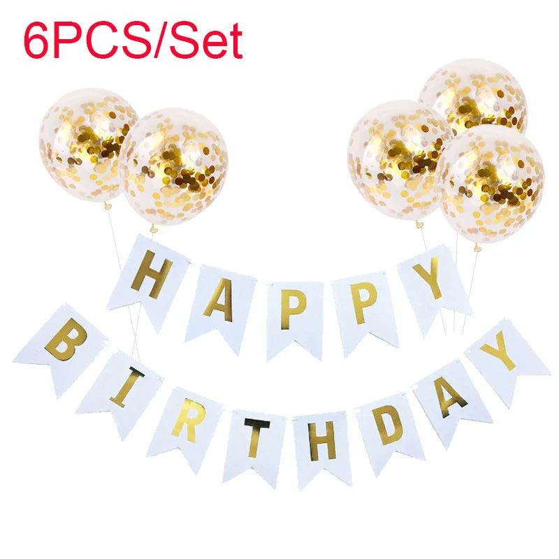 1set Happy Birthday Letter Banner Rose Gold Confetti Helium Balloons Baby Shower Decorations Boy Girl Kids Gift Party Favors | Дом и сад
