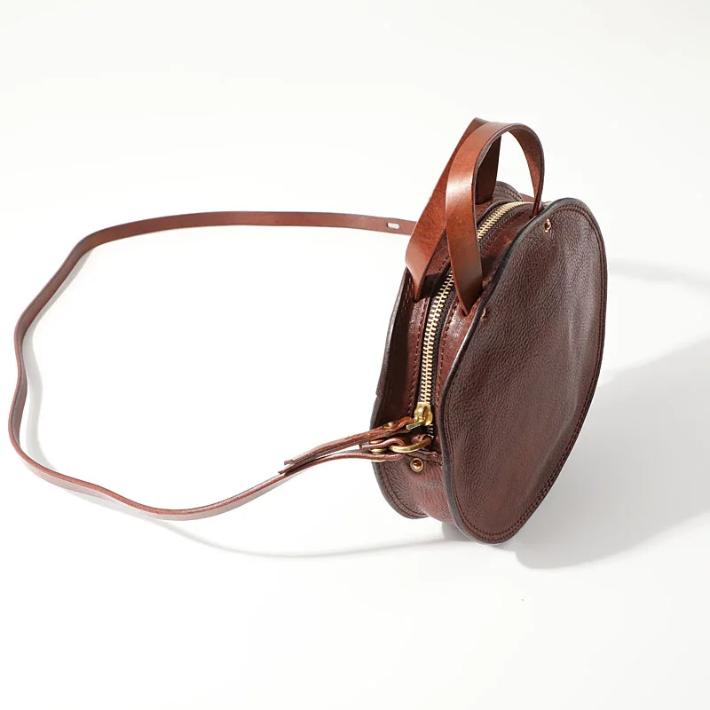 Женская сумка ручной работы AETOO маленькая круглая с верхним слоем кожаная через