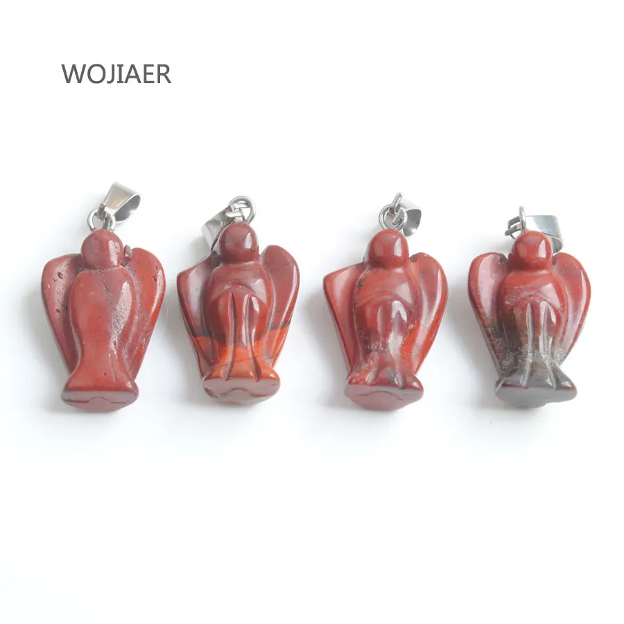 

WOJIAER 1Pcs Angel Pendant Energy Natural Red River Jaspers Stones Bead Reiki for DIY Necklaces Trendy Jewelry ZM0445E