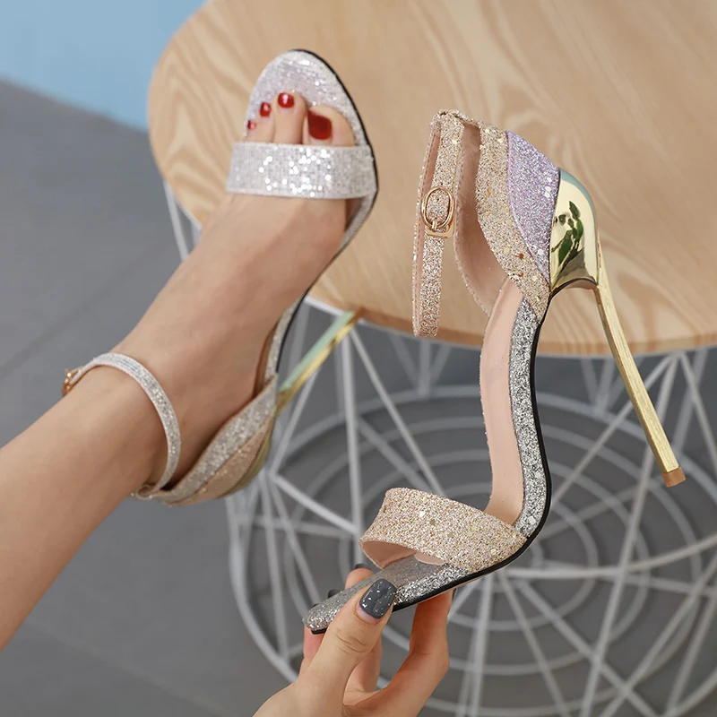 

Туфли женские летние на шпильке, с блестками, большие размеры 35-42