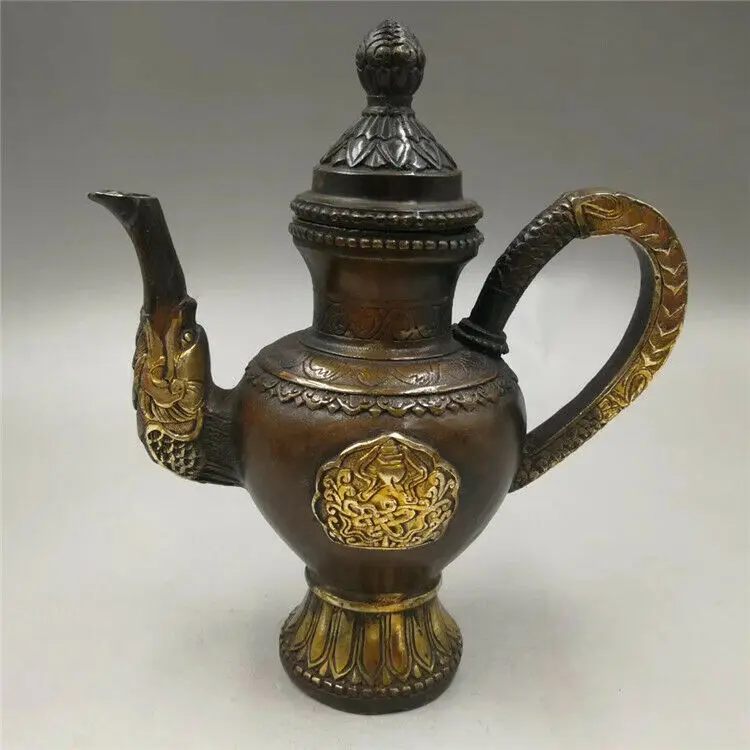 

China Ancient Copper Wine Pot Flagon Kettle Teapot Ornaments Collection Antique
