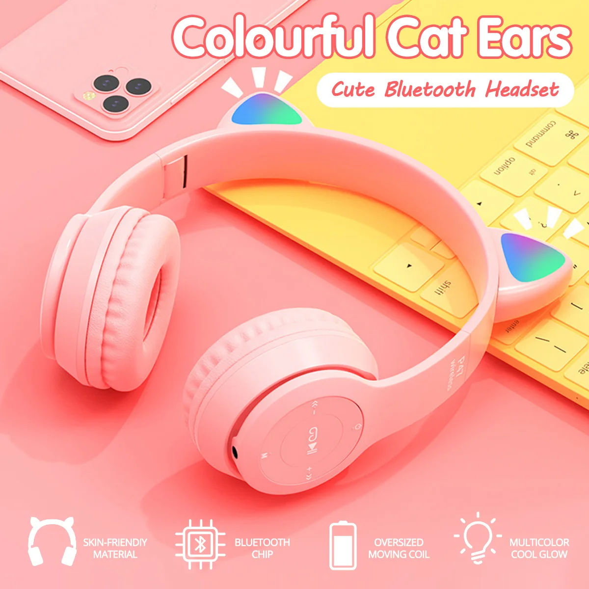 LED Cat Ear Wireless Headphones Bluetooth-compatible Earphone Kids Gift Headset With Mic Noise Cancelling For Online Learning |
