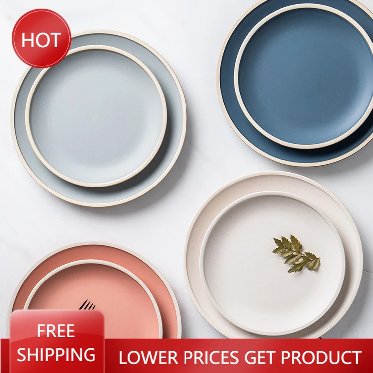 

White Nordic Ceramic Dinner Plates European Colorful Dessert Breakfast Plates Pink Borden Servies Ceramic Serving Dishes AA50CP