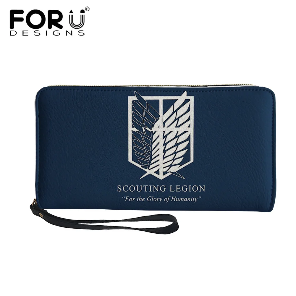 

FORUDESIGNS Attack on Titan Anime Print Leather Lady Wristband Wallet Money Bags Card Holder Coin Cases Teenager Pu Long Purse