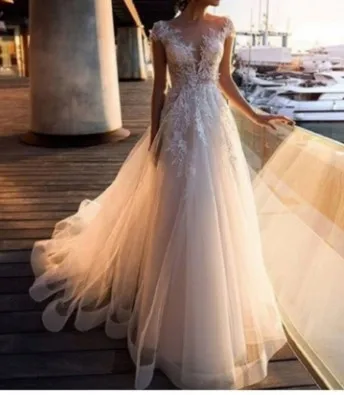 

Linglewei New Spring and Summer Women's Dress Style Sexy Lace perspective dress round neck white long dress