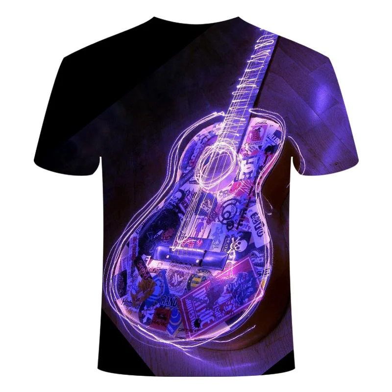 Новинка лета 2021 фиолетовые светящиеся гитары 3D футболки повседневная Уличная