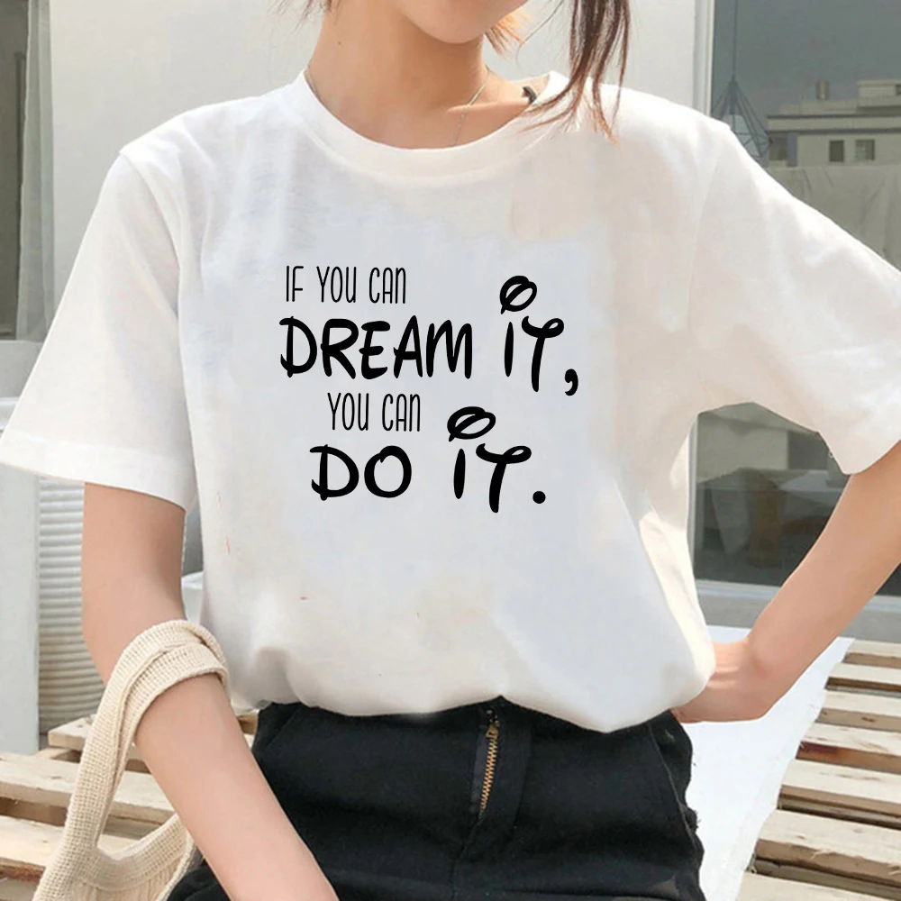 

Женская футболка Disney, футболка с надписью IF YOU CAN DREAM IT, повседневные белые топы с коротким рукавом, футболка на весну и лето