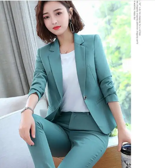 Зима 2019 Официальный розовый женский брючный костюм комплект из двух предметов