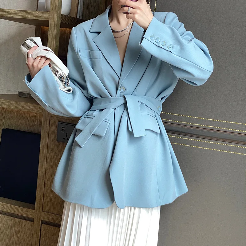 

2021 весенний свободный пиджак женский корейский элегантный однобортный Ретро Большой Блейзер Пальто Женский Кардиган с длинным рукавом