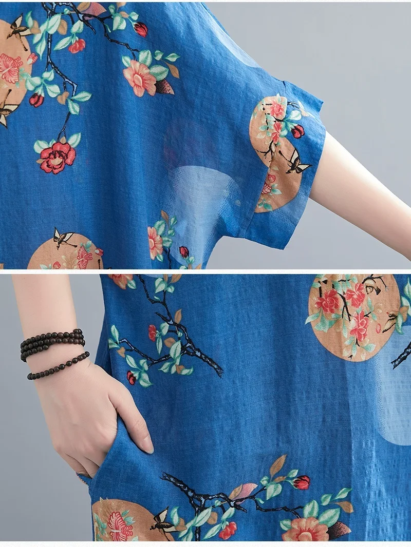 

short sleeve plus size cotton vintage floral dresses for women casual loose long woman summer dress elegant clothes 2021