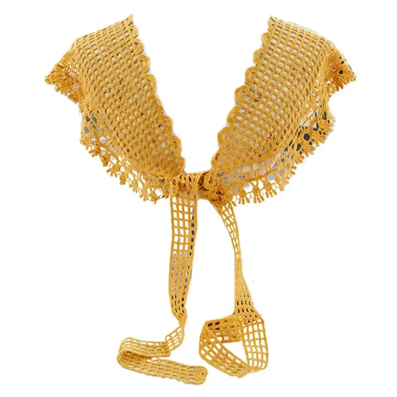 Ажурный вязаный шарф в сетку однотонный кружевной воротник с цветочной вышивкой