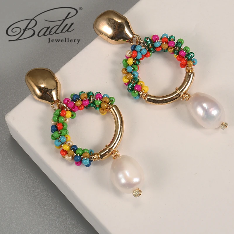 Badu геометрические жемчужные серьги металлические увеличенные искусственные