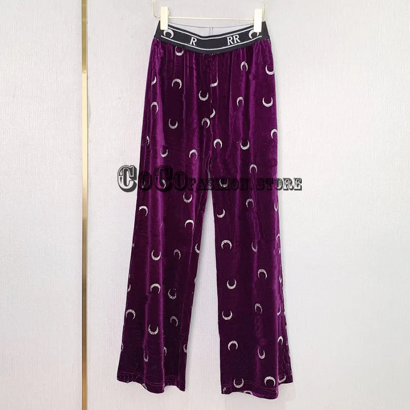 

Luxury designer 21 women high end branded Moon wide leg pants high quality Letter jacquard high waist loose elastic woman Pants