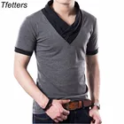 Мужская хлопковая футболка TFETTERS, модная серая облегающая футболка с V-образным вырезом и коротким рукавом, лето размера плюс