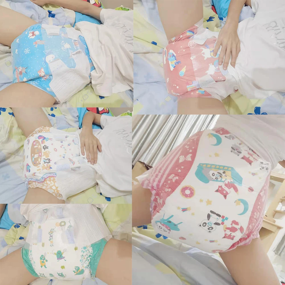 

TEN @ NIGHT Rainbow Week Diaper ABDL Extra Large Size Panda Printed Diaper Stretchy Waist DDLG Diaper Different 7pcs In A Pack