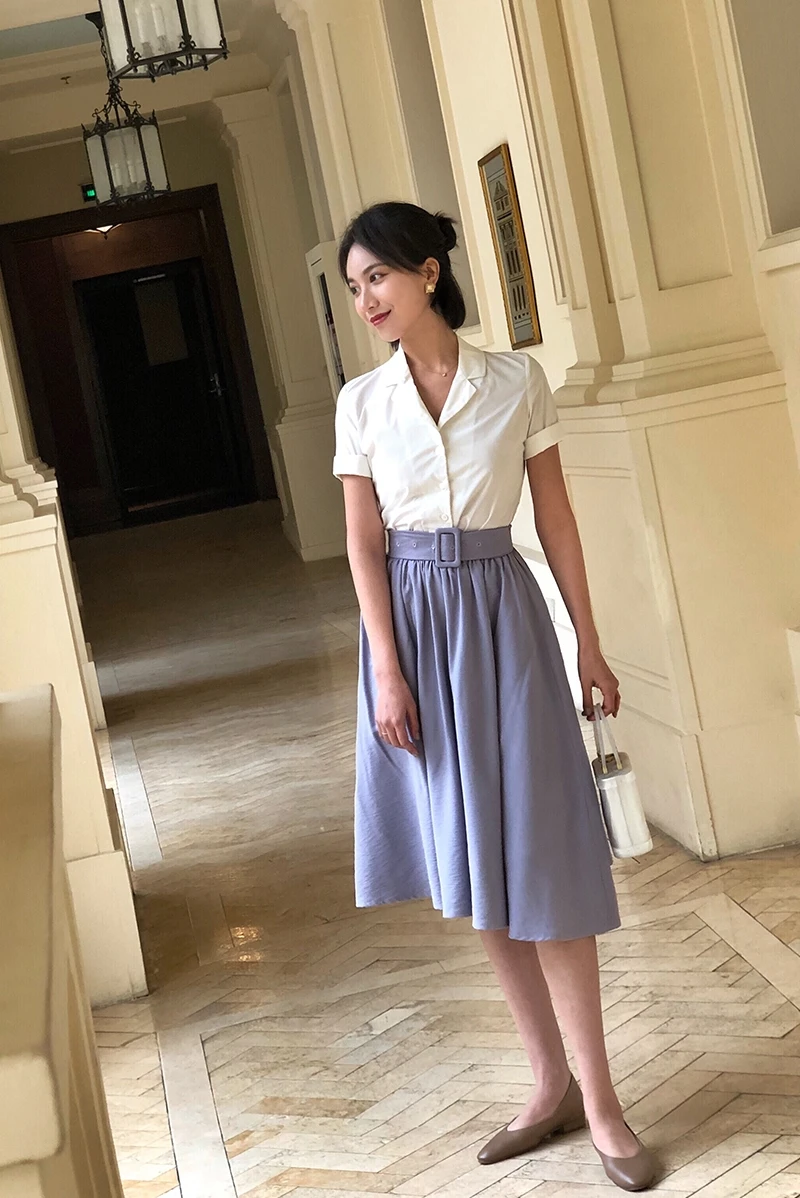 

LYNETTE'S CHINOISERIE Summer Women All-match Vintage Half Sleeves Cotton White Shirts/Blouses