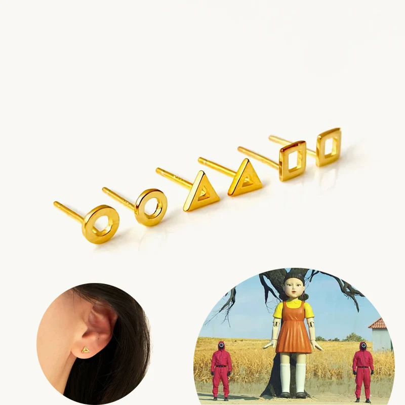 

3 Pair/Set Squid Game Stud Earrings for Women Fashion Triangle Circle Squares Earrings TV Trend Jewelry Gift