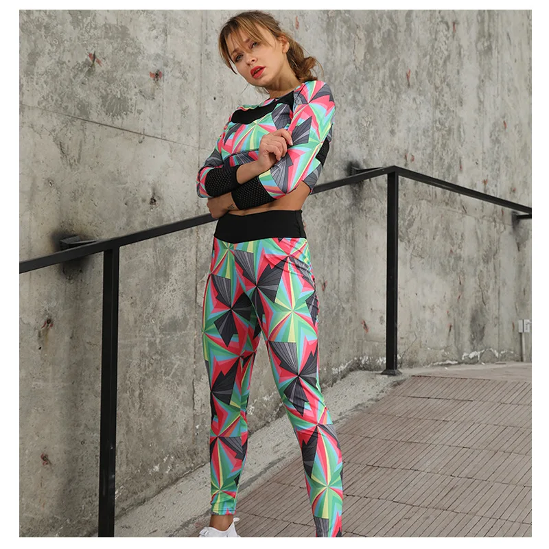 Женский Камуфляжный комплект для йоги одежда тренировок спортивные костюмы