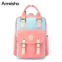 anreisha women school backpack girls waterproof laptop backpack canvas pink patchwork school backpacks bags for teenage girls