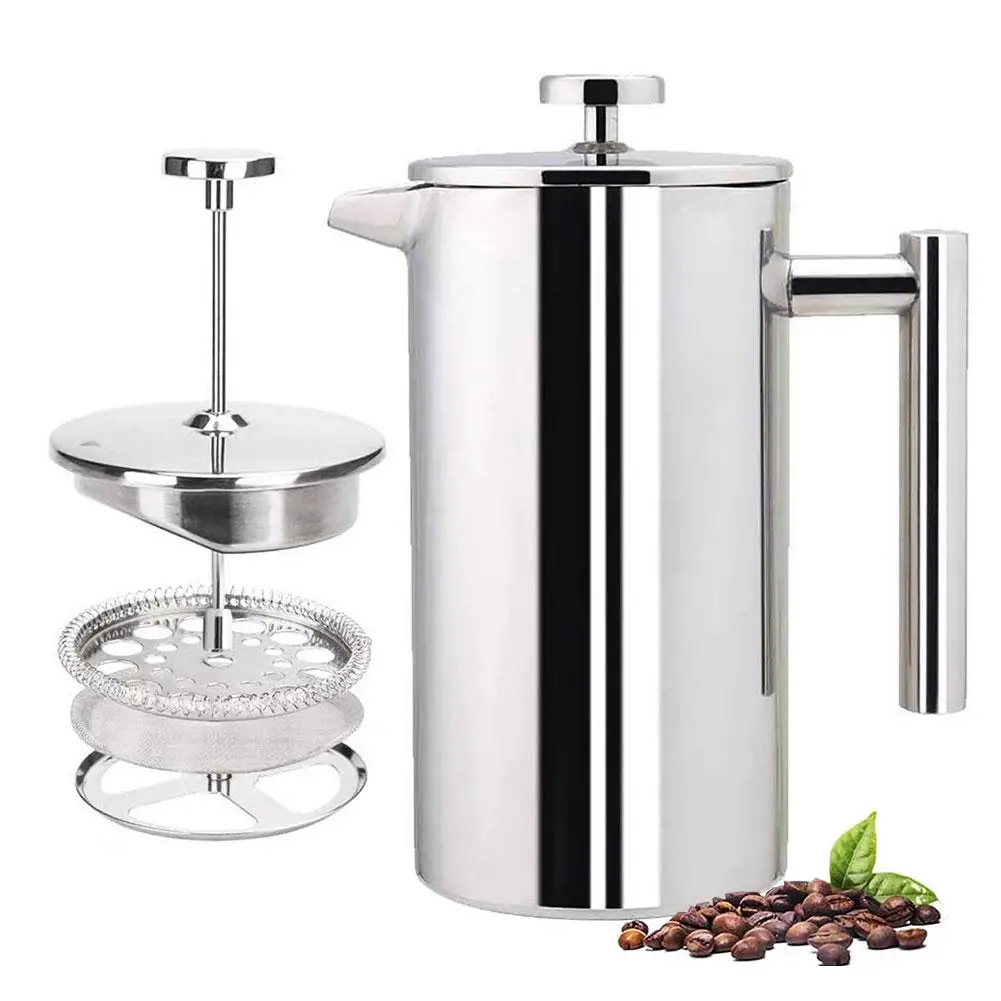 

Stainless Steel French Press Coffee Maker Double Wall Coffee Press With 2 Level Filtration