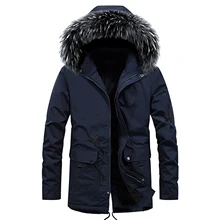 NEW Men's Winter Parka Polyester Hooded Overcoat with Detachable Hood Thick Mid-Length Coat Windproo