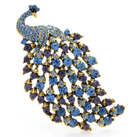 wulibaby normal size peacock brooches for women rhinestone 4 color beauty bird party office brooch pin gifts
