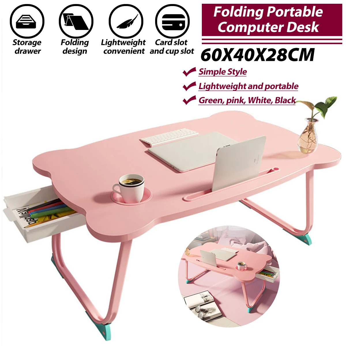 

23.6x15.7x11inch Portable Folding Laptop Stand Holder Study Table Desk Wooden Computer Desk for Bed Sofa Tea Serving Table