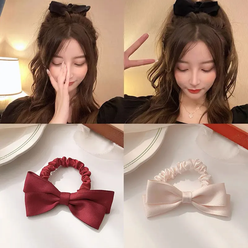 

Sweet and Cute Bow Hair Ring South Korea INS Ribbon Hairband Ponytail Holder Stretch Elegant Women Hair Accessories Headwear