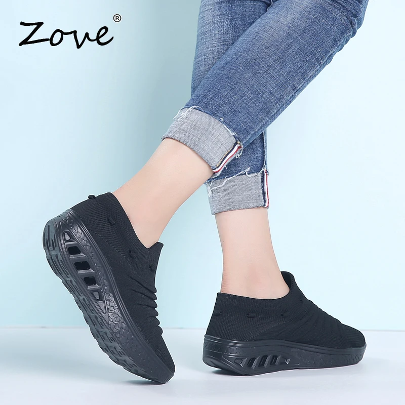 Женские кроссовки на плоской подошве ZOVE слипоны платформе дышащие сетчатые