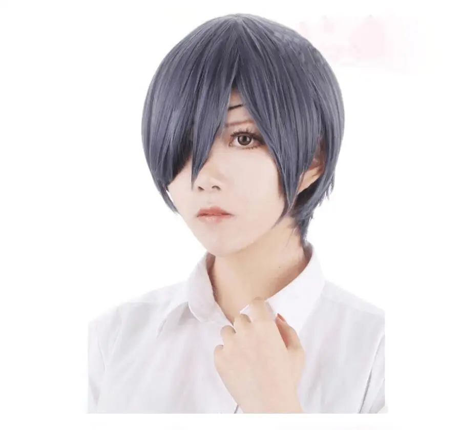 Аниме Черный дворецкий Kuroshitsuji Ciel Phantomhive серые парики синий устойчивый к нагреву