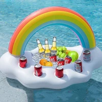 big rainbow swimming pool table drinking beer cooler float table bar tray beach inflatable air mattress water food drink holder