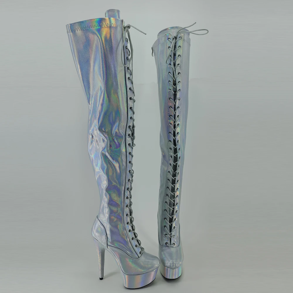 

Leecabe 15cm/6inch Pole dancing sexy over knee-high boots with holo color sexy dancer pole dancing boot