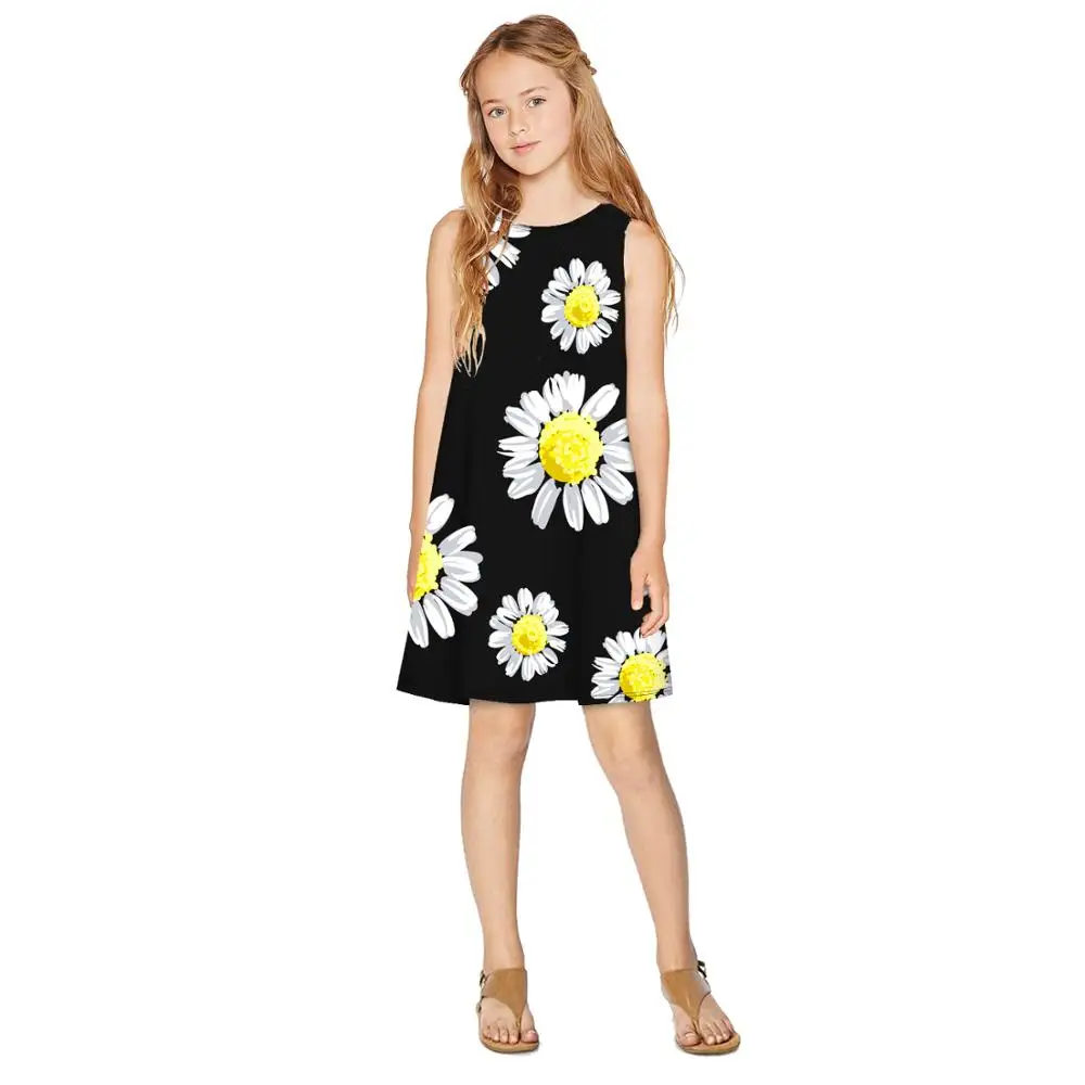 Summer Girls Dress Flower Print Sleeveless Kids Princess Dresses For Sundress Children Party 8-12 Years | Детская одежда и обувь
