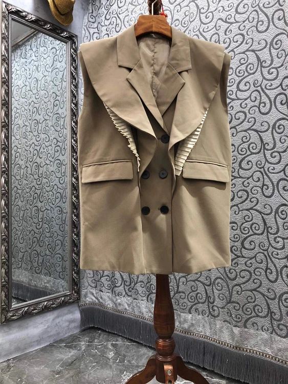 

Новинка 2021, женский модный плиссированный жилет с отложным плечом и оборками, модель 729