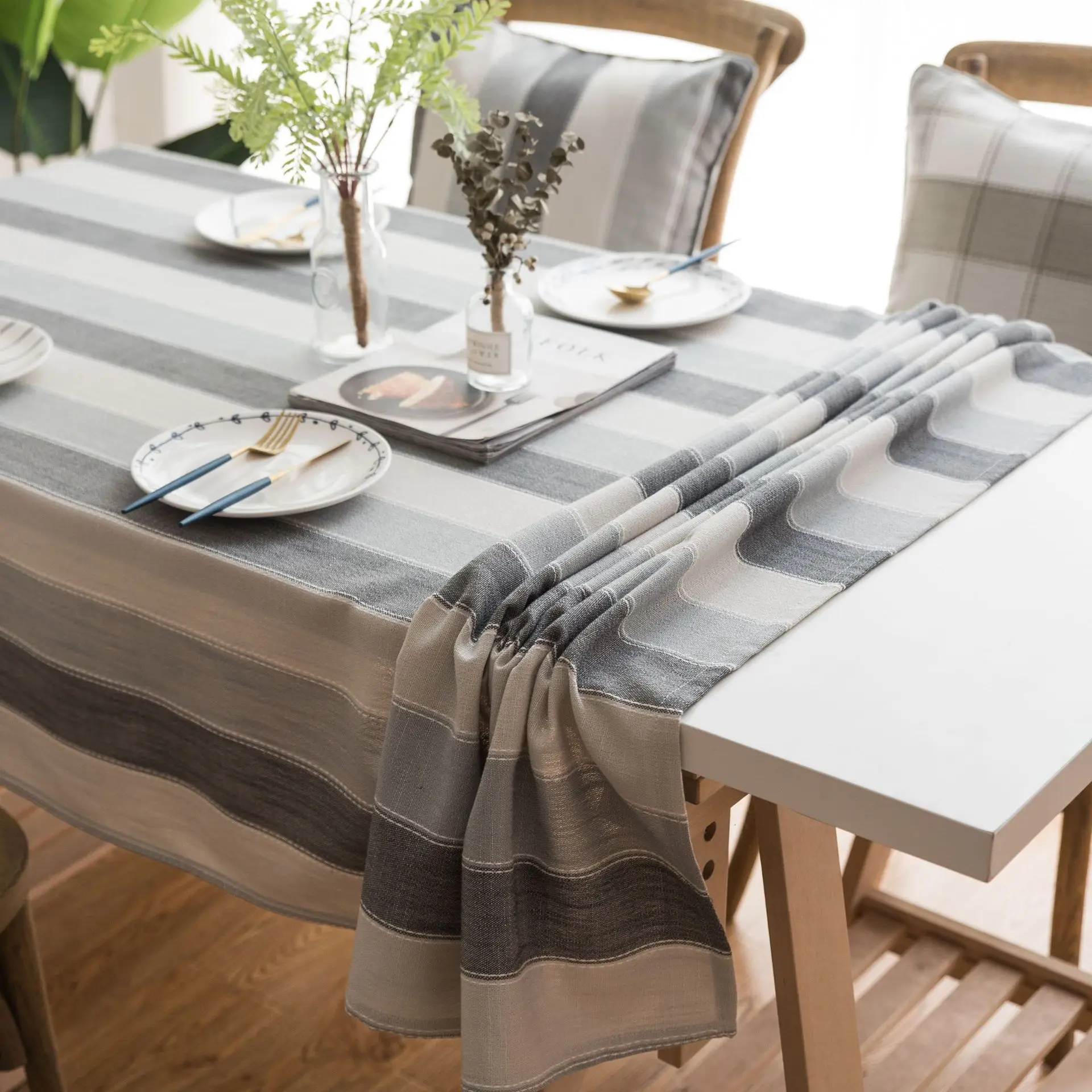 

Nordic Fashion American Style Yellow Grey Stripe Tablecloth Waterproof Table Cloth Rectangular Dining Table Cover Tablecloths