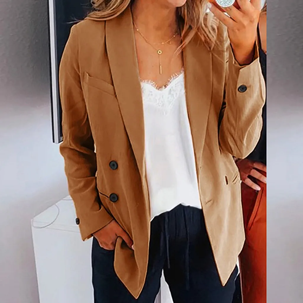 Женская однотонная куртка с отложным воротником длинным рукавом F40|Куртки| |