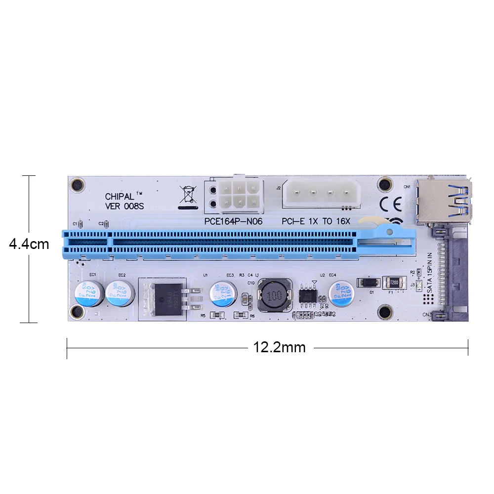 CHIPAL 10 шт. синий VER008S 008S 8S 60 см PCI-E 1X до 16X Райзер-карта 008 PCIE с 4pin 6pin SATA Power для
