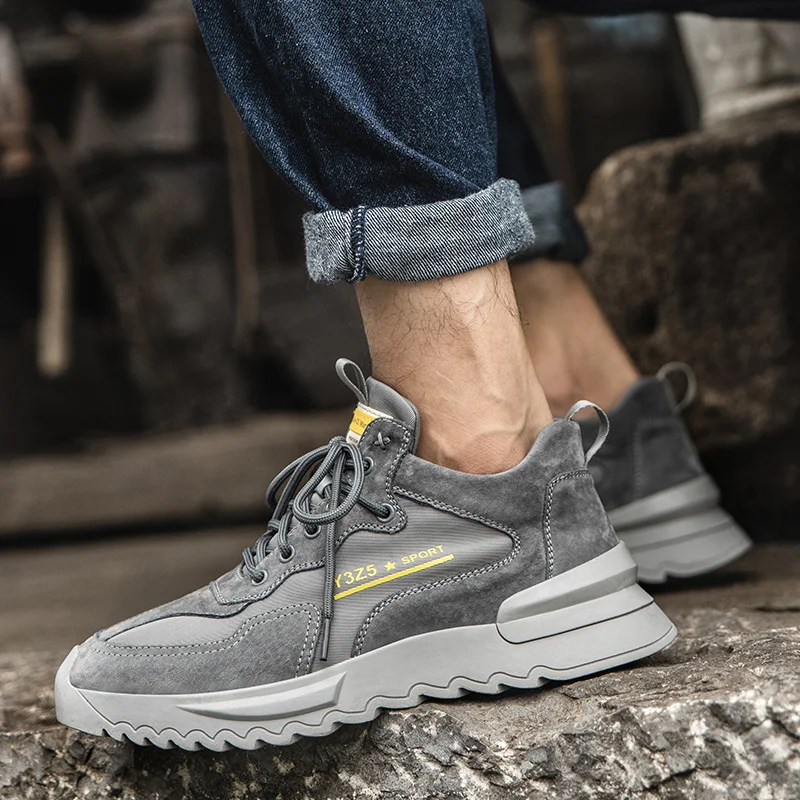 Online Pria Kulit Suede Sneakers Breathable Fashion Outdoor Sepatu Pria Lace-Up Santai Berjalan Sepatu Pria Sepatu Rekreasi Pergelangan Kaki Sepatu Bot