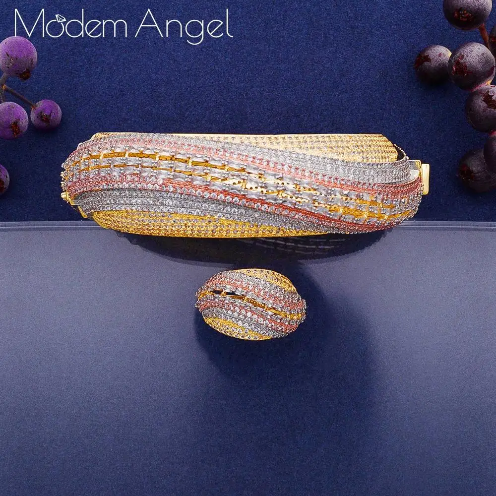 

ModemAngel Luxury African Bangle Ring Sets Fashion Dubai Bridal Jewelry Sets For Women Wedding brincos para as mulheres