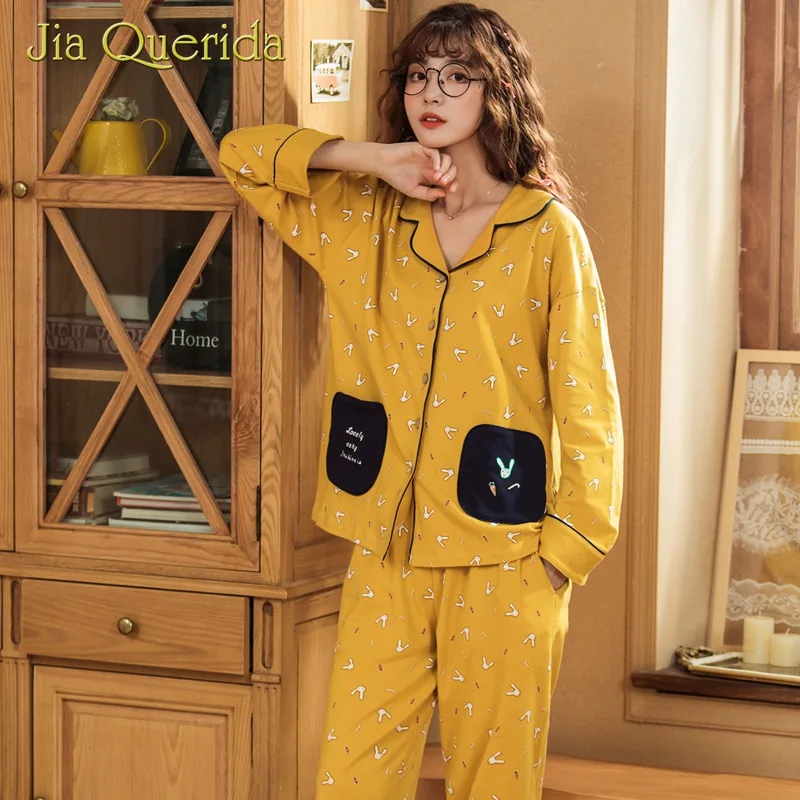 Женское белье для домашней носки костюм женщин одежда сна с желтым Кроликом