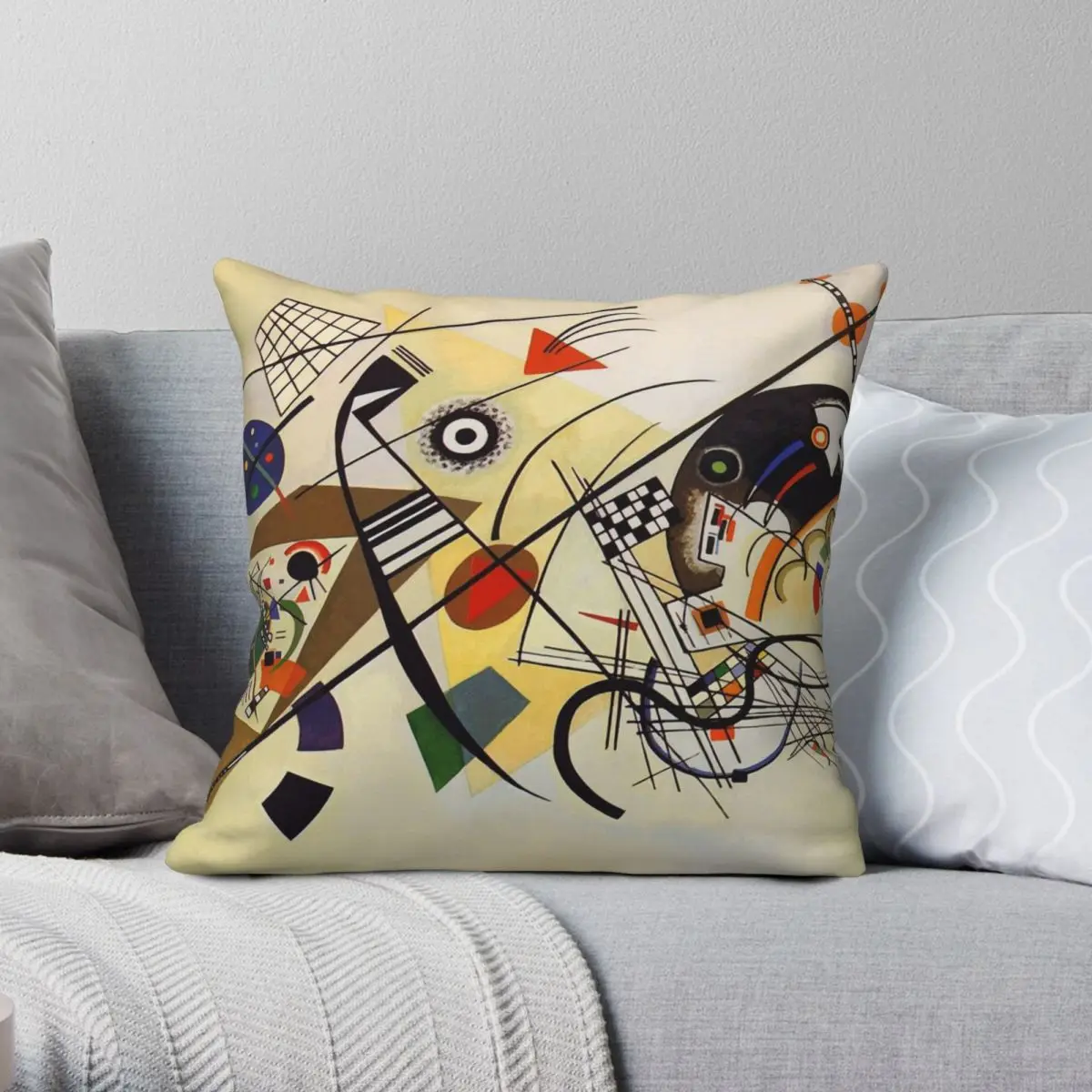 

Квадратный чехол для подушки Kandinsky, чехол из полиэстера, льна и бархата, с принтом на молнии, декоративный чехол для диванной подушки, 18 дюймо...