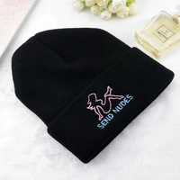 trendy knitted embroidery send nudes letter ski warm winter beanie skullies cap hat for men women friends personality gift