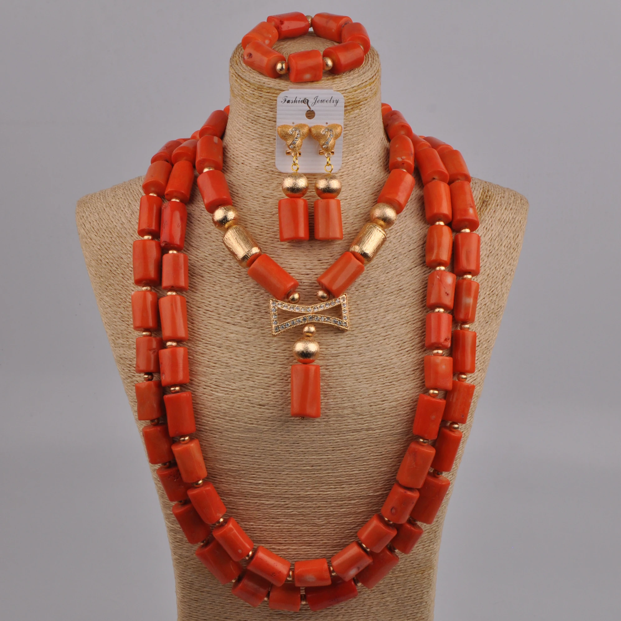 Белый красный оранжевый нигерийский коралловый комплект бижутерии из бисера
