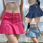 Женские джинсовые юбки с высокой талией, плиссированные юбки, мини-юбки на молнии, уличная одежда, облегающая юбка Y2K