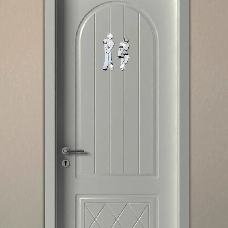 Креативные зеркальные наклейки на дверь унитаза акриловые стену домашнее