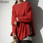 Свитшот ZANZEA женский с длинным рукавом, богемный праздничный топ с круглым вырезом, Модный повседневный мешковатый однотонный пуловер в стиле оверсайз, осень 2021